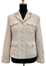 Ann Taylor Textured Cotton Blazer Jacket Women  s Size 4 Beige Gold Button Career