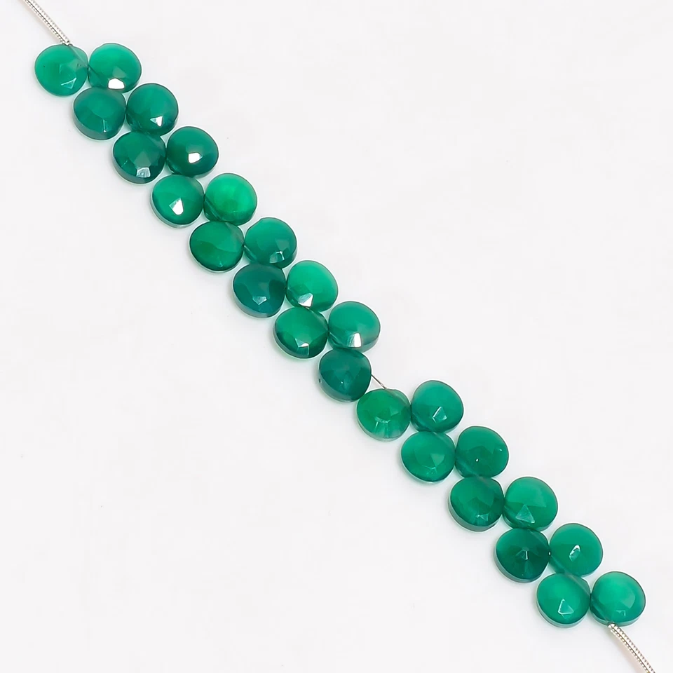 Green Chalcedony Gemstone Heart Shape Faceted Beads 6X6X3mm Strand 3.75" UGB-742 - Image 3 of 4