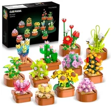 12 Pack Mini Succulent Flowers Building Blocks Set 1403pcs Botanical Gift