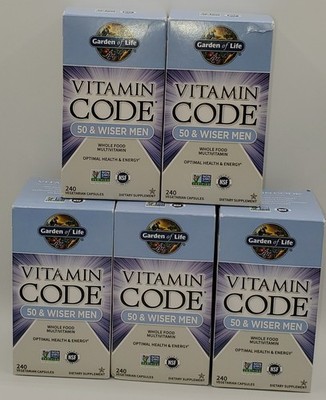 5 Pack Garden of Life Vitamin Code 50 & Wiser Men Multivitamin, 240ct Per Bottle