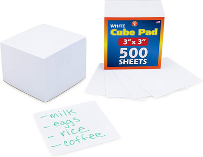 Note Paper Cube - 3'' Square Non-Sticky Memo Pad - 500 Sheets in White Color - No