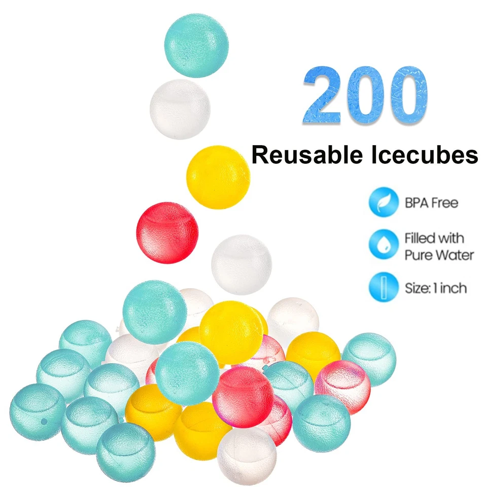 200 Pack Reusable Ice Cubes for Drinks, Colored Plastic, Round for Cocktails,... - Image 3 of 4