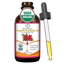 Organic Rosehip Seed Oil for Face, USDA Certified, Cold Pressed, Unrefined, 100