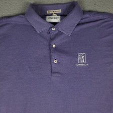 Peter Millar Polo Shirt Mens Size Large Purple Striped Cotton Short Sleeve