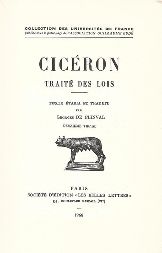 CICERON - TRAITE DES LOIS par Georges de PLINVAL - Guillaume Budé - 1968 broché - Picture 2 of 3