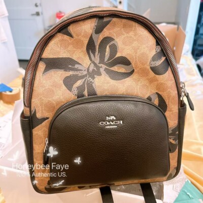 NWT Coach Court Backpack In Signature Canvas With Bow Print CZ768