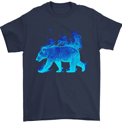 A Blue Flame Grizzly Bear Mens T-Shirt 100% Cotton