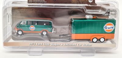 Greenlight 1/64 1972 Ford Club Wagon + Remorque Gulf - Version CHASE - Modèle De Collection