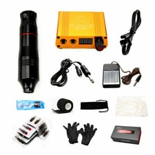 Rotary Motor Tattoo Pen Kit Machine Grip Tape 30 Cartridge Needles Power Supply