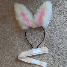 Handmade pink and white bunny ears Costume Party Halloween Animal Faux Fur
