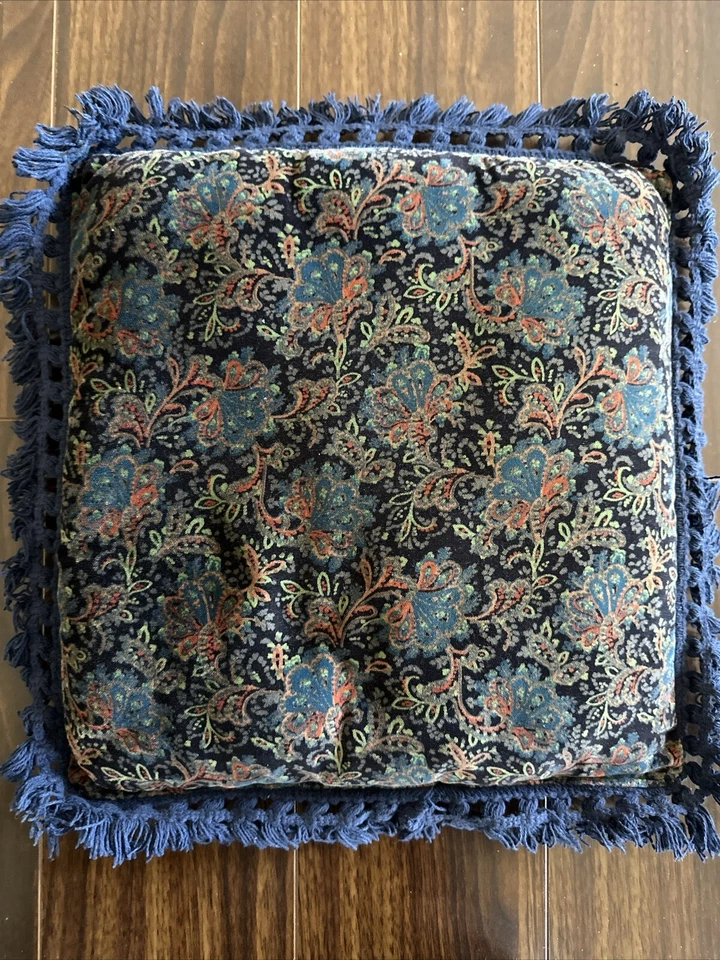 Декоративные подушки винтажный цветочный синий бархат комплект 2 MCM ручной работы 1960-х отделка - Изображение 2 из 4