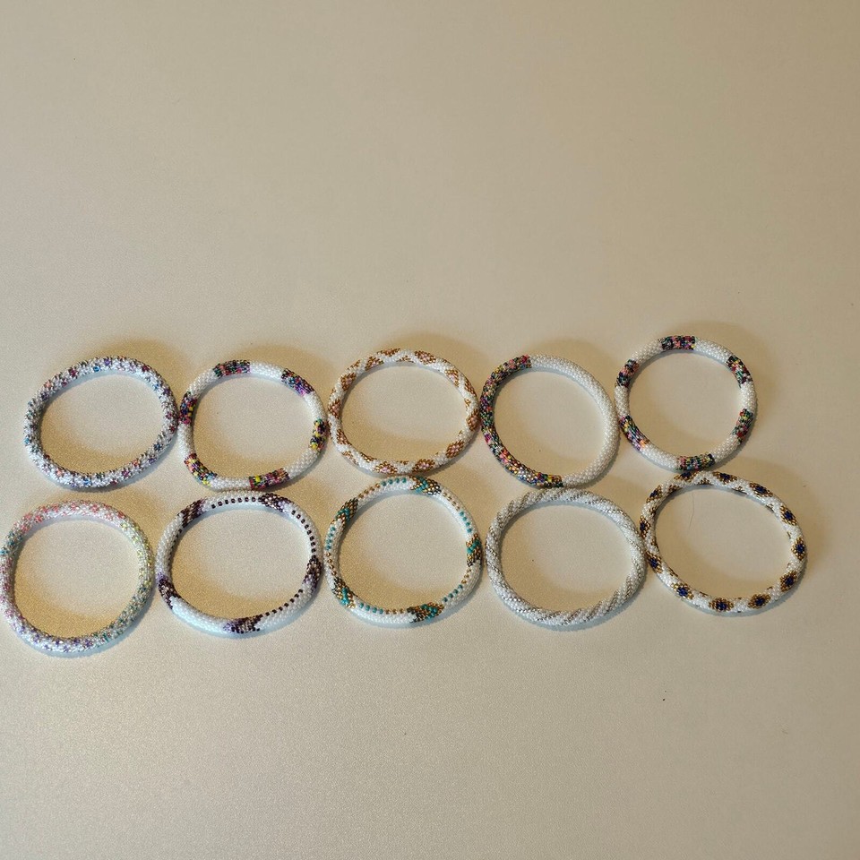 White Patterned Seed Bead Rollon Bracelet Lot of 10 eBay