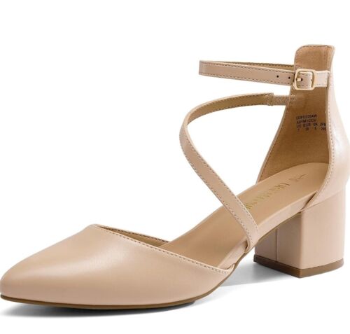 DREAM PAIRS Para mujeres Cerrado Punta Tacones Bajos Gruesos Zapatos de salón Correa para el Tobillo Boda