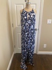 Michael Kors Halter Knit Maxi Dress, Navy & White Floral Print, Size XXL, NWT!!