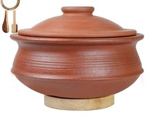 Handmade Clay Biryani Handi Pot for Cooking and Serving with Lid 2 Liter
