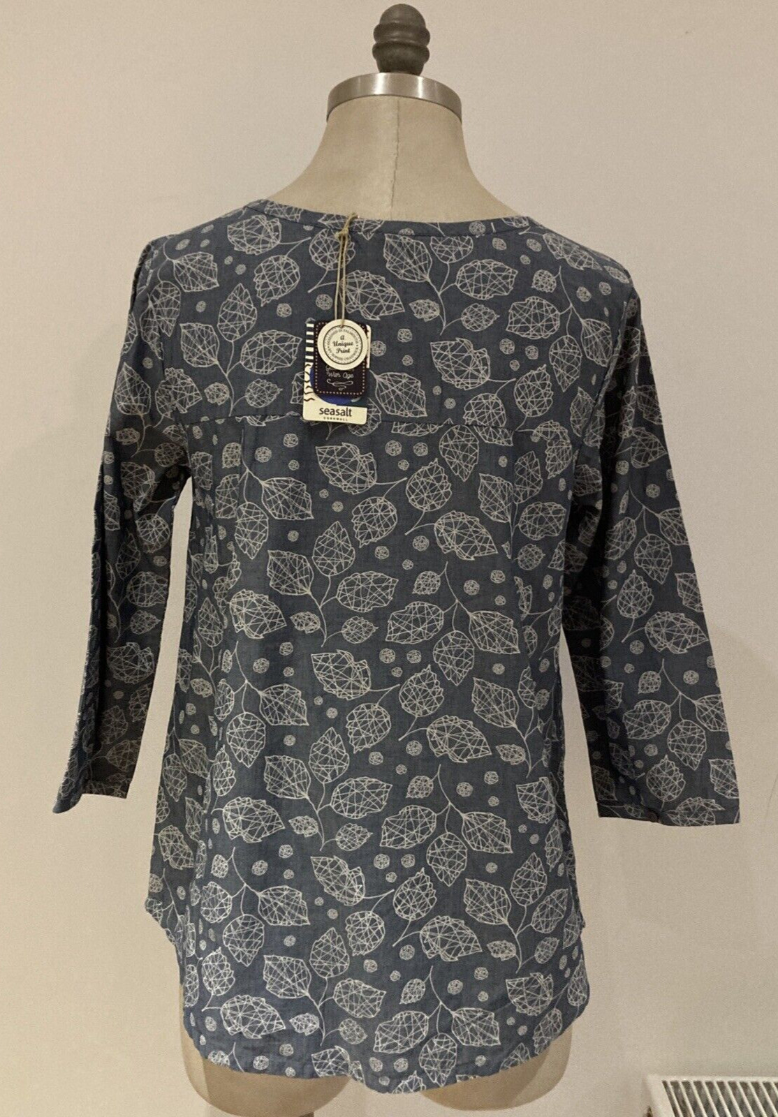 Seasalt "Kingfisher" Grey Cotton Sophie Chadwick Leaf Print Top Size 10 UK, BNWT 5