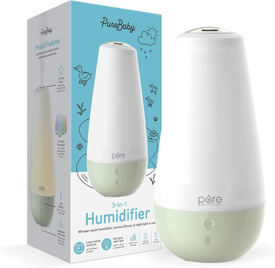  Purebaby  3-In-1 Whisper-Quiet Humidifier, Color Changing Night Light, & Essen