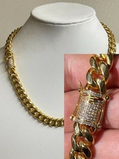 Miami Cuban Link CHOKER Chain Real 18k Gold Plated Stainless Necklace CZ Lock