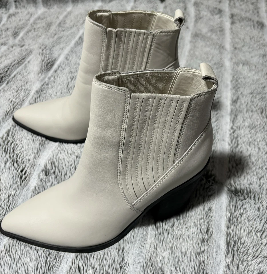 Botas de tío Marc Fisher de lona de cuero blanco talla 8M Foto 3 de 4