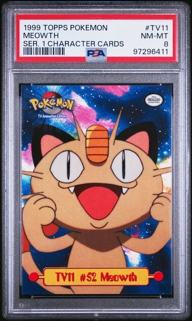 MEOWTH 1999 TOPPS POKEMON #TV11 CHARACTER MONSTER GRADED PSA 8 NM-MINT *PM-TPHLC