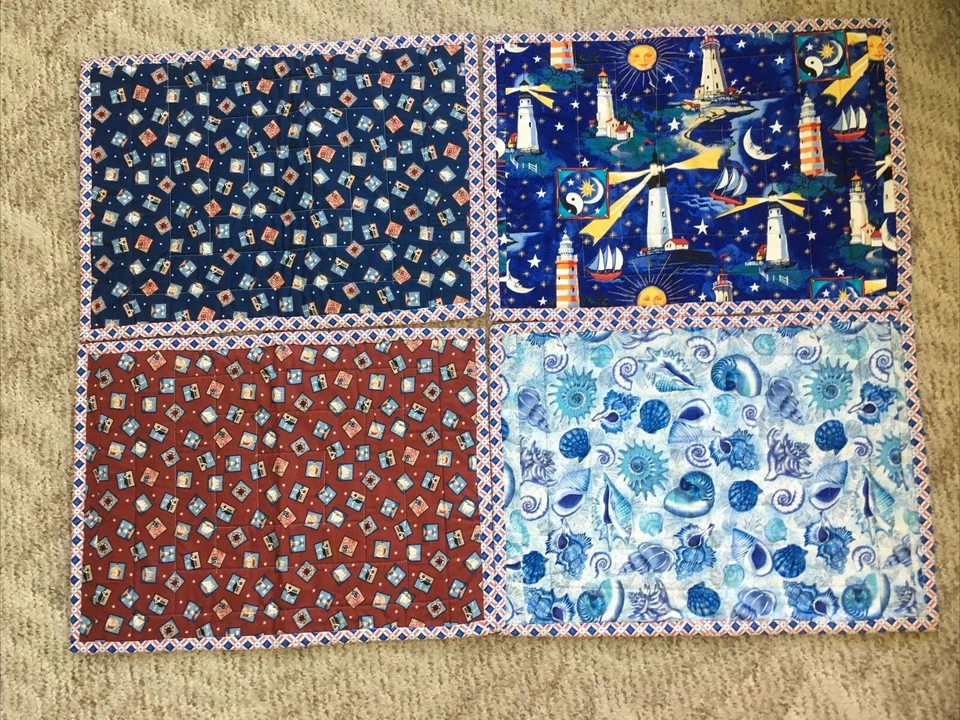Set 4/8 placemats Handmade Pieced quilted reversible nautical 14x19 lighthouse - Image 3 of 4