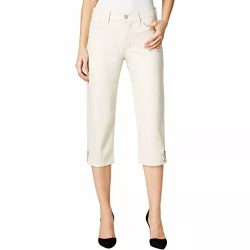 NYDJ Ariel Crop Size 0 Optic White Denim Embellished Cuff Rhinestone NWT Summer