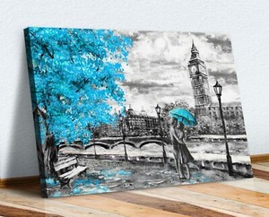 canvas wall art picture print artwork london big ben turquoise teal umbrella ebay canvas wall art picture