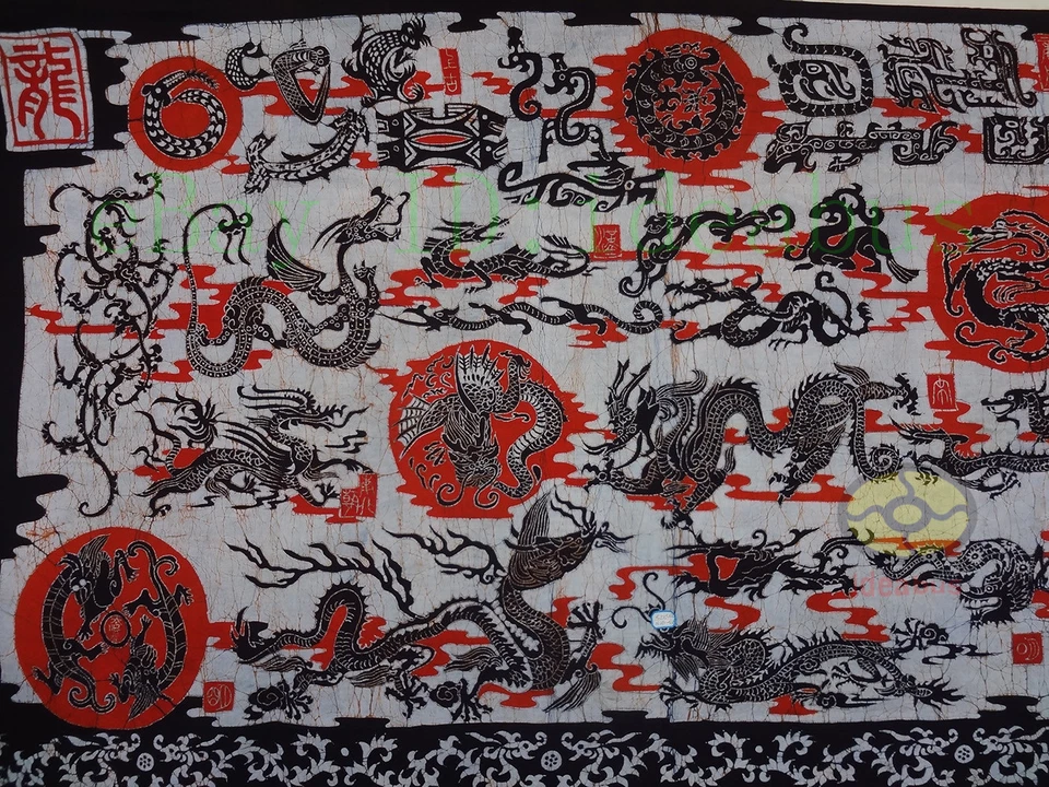 Decoración Colgante Pared Batik Tapiz - Variedad Dragón Figuras (Chino Loong) 43x150" Foto 3 de 4