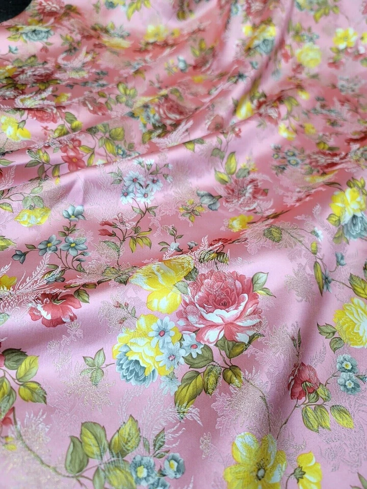 Coral Jacquard Brocade Fabric by the Yard - Multicolor Floral for Dress and Upho - Image 2 of 4