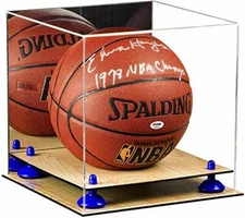 DisplayCasesAcrylicFullBasketballDisplayw/Mirror, BlueRisers&WoodBase(A001)