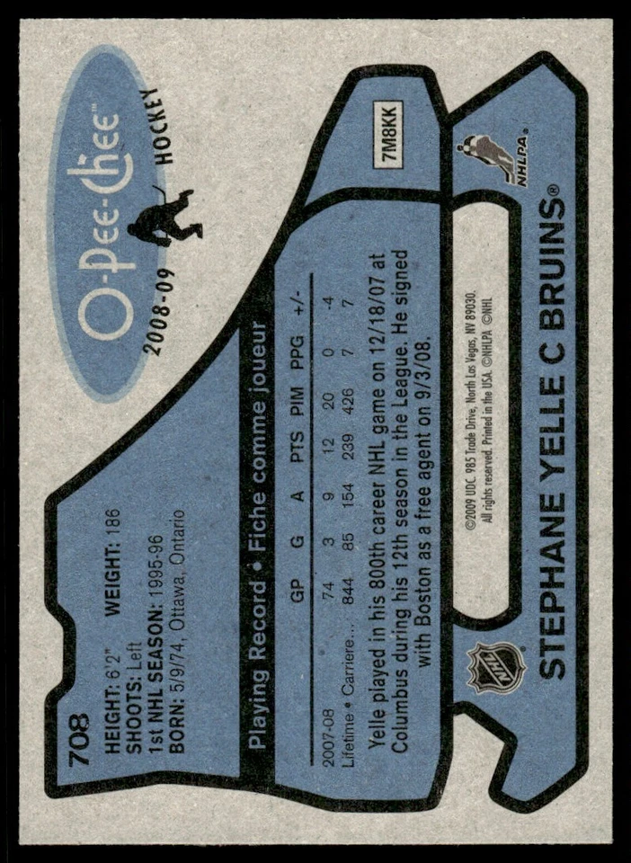 2008-09 O-Pee-Chee 1979-80 Retro Stephane Yelle Boston Bruins #708 - Image 2 of 2