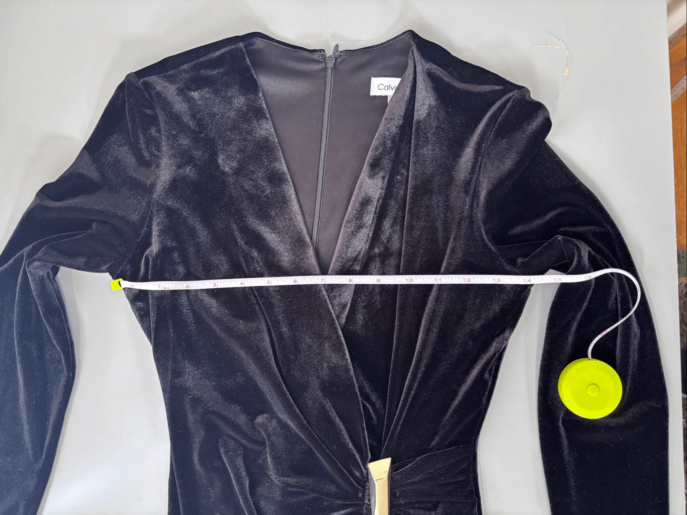 Calvin Klein Faux-Wrap Long-Sleeve Velvet Sheath Dress black size 4 new thumbnail 8