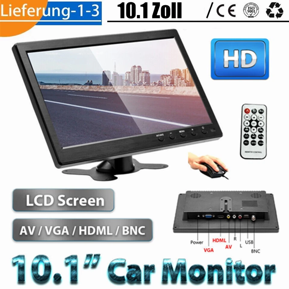 10.1 Zoll HD Display Bildschirm PC Auto Monitor CCTV AV/BNC/VGA/HDMI Speaker NEU - Bild 2 von 4