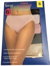 Felina Pima Cotton Blend Hi-cut with Lace Trim Waistband 6 Pack Small 4-6 NWT