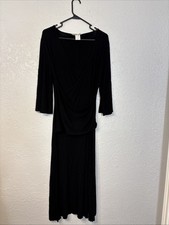 Ruche Black Wrap Dress with Three-Quarter Sleeves