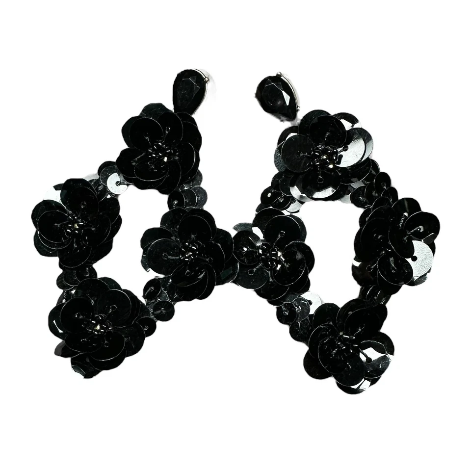 "Pendientes colgantes de diamantes grandes con lentejuelas negras retirados J Crew 3"" 2""" Foto 3 de 4