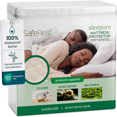 Waterproof Bamboo Queen Mattress Protector - Fitted & Machine Washable