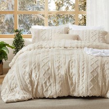 Tufted Boho Comforter Set King Size Beige Boho Bed Set GentleSoft  3 Pieces
