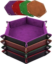 4 Pieces Dice Tray Hexagon Dice Rolling Tray Folding PU Leather Velvet Dice Tray