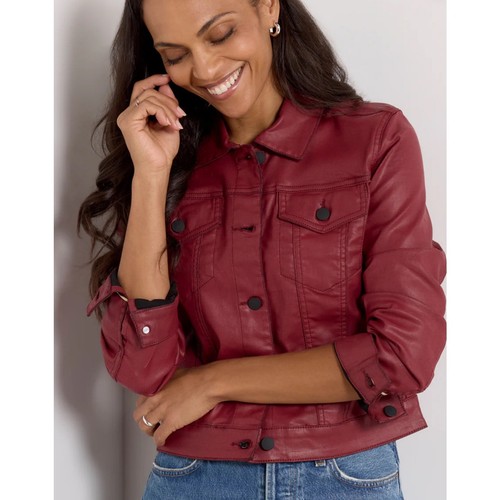 Kut From The Kloth Evereve Julia Coated Denim Jacket Burgundy Faux kut-from-the-kloth-evereve-julia-coated-denim-jacket-burgundy-faux