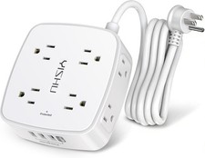 6 Ft Surge Protector Power Strip - 8 Widely Outlets with 4 USB Ports, 3 Side Out