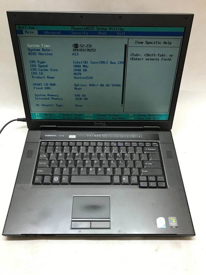 Dell Vostro 1510 15" Intel Core2Duo 2GB RAM NO HDD/OS Missing Components!!! - DW - Image 3 of 4