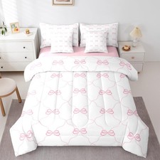 Pink Bow Twin Comforter Set with Sheets for Kids Boys Girls Bows and Stripes ...
