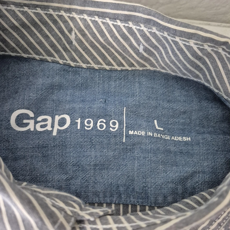 Gap 1969 Shirt Mens Large Blue White Striped Delancey Indigo Long Sleeve Cotton - Image 3 of 4