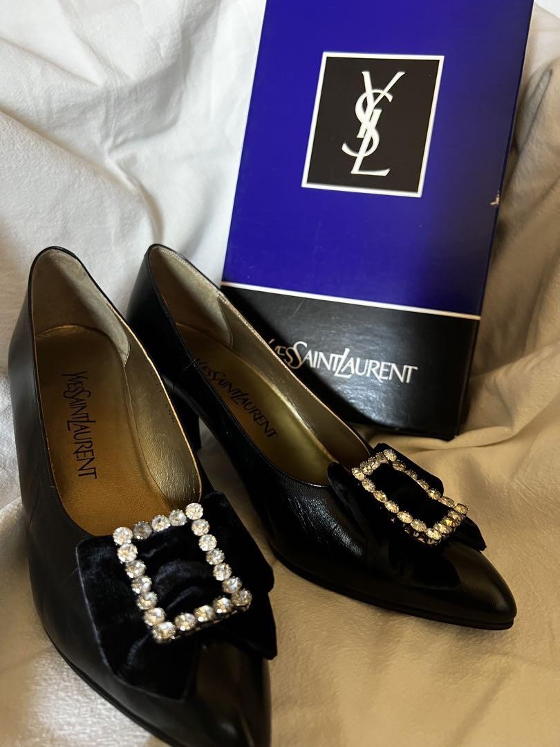 Scarpe Yves Saint Laurent autentiche fibbia cristallo pelle nera taglia 36 5 donna