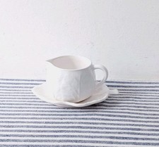 Pretty Bordallo Pinheiro Mint Sauce Boat & Saucer White Cabbage Leaf Jug Vintage