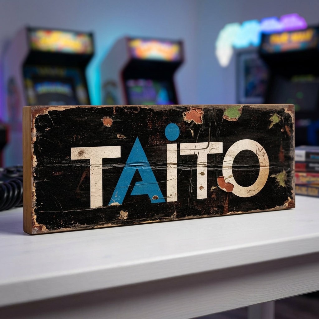 Taito Game Sign 28cm Retro Vintage Style Video Arcade Gaming Logo Plaque