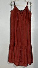 H & M Beachwear Spaghetti Straps Tiered Rust Long Flowy Beach Dress Sz XL Sale!!