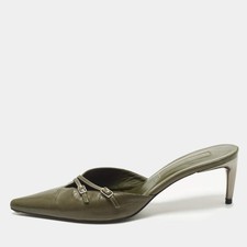 Sergio Rossi Size 40 Green Leather Pointed Toe Mules