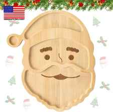 Christmas Wooden Serving Tray Santa Claus Wood Platter with 3 Compartments Chees